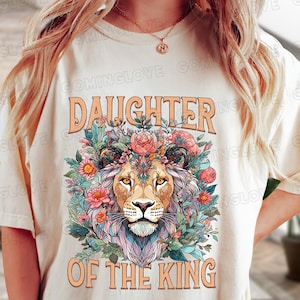 Daughter Of The King Lion Floral PNG: Retro Christian Design (Digital Download)
