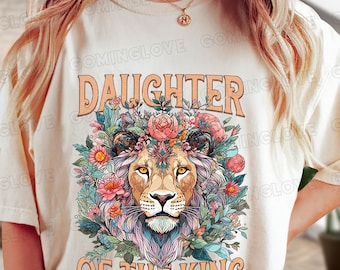 Daughter Of The King Lion Floral PNG: Retro Christian Design (Digital Download)