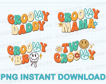 Two Groovy 2nd Birthday PNG Bundle: Retro Matching Outfits (Digital Download)