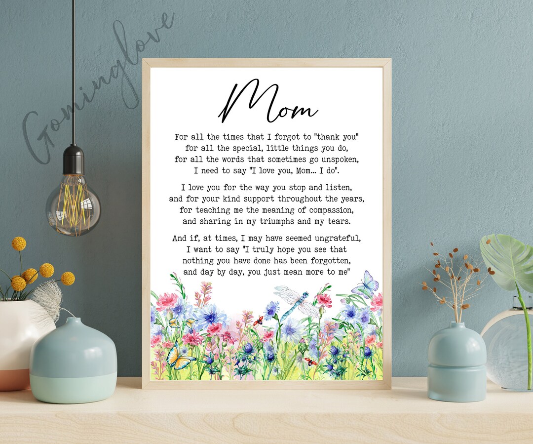 I Love You Mom Printable Wall Art Thank You Mom Gift Mothers - Etsy Canada