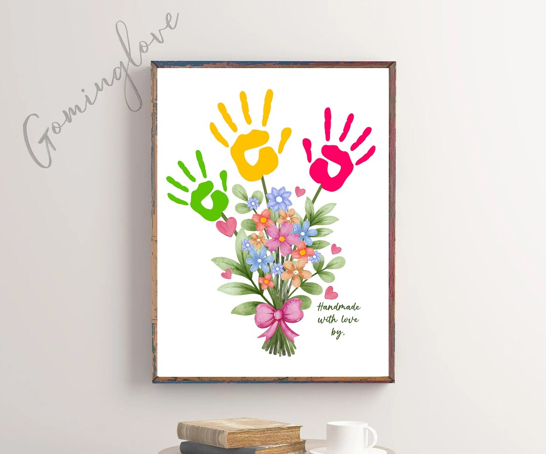 Mothers Day Art Print, Handprint Floral Bouquet, Moms Garden Handprint ...