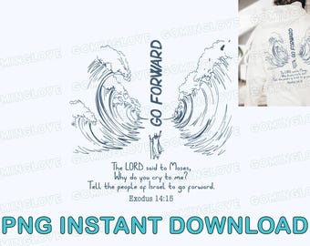 So That They Go Forward Png, Retro Ocean Christian Png, Summer Vibes PNG, Retro Boho Christian Ocean Wave Design, Exodus 14:15, Jesus Sketch