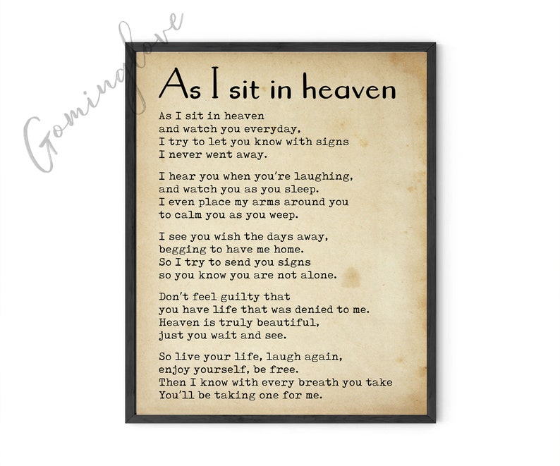 As I Sit in Heaven Printable Poem in Loving Memory Wall Art Etsy