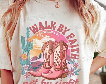 Walk by Faith Not by Sight Christian T-Shirt Trendy Jesus Christ Shirt Gift For Christian Faith-Based Graphic Tee (Digital Download)