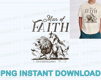 Man Of Faith Lion Christian T-Shirt Design (PNG Digital Download)