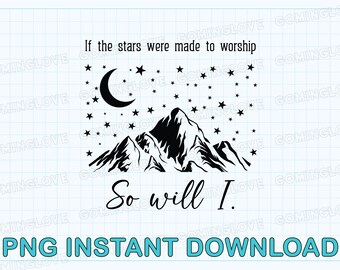 Stars Worship Mountain PNG: Christian Farmhouse Decor (Digital Download)