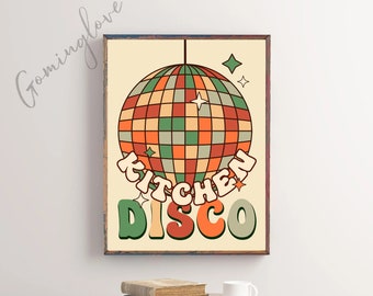 Retro Kitchen Disco Art Print: 70s Trendy Decor (Digital Download)