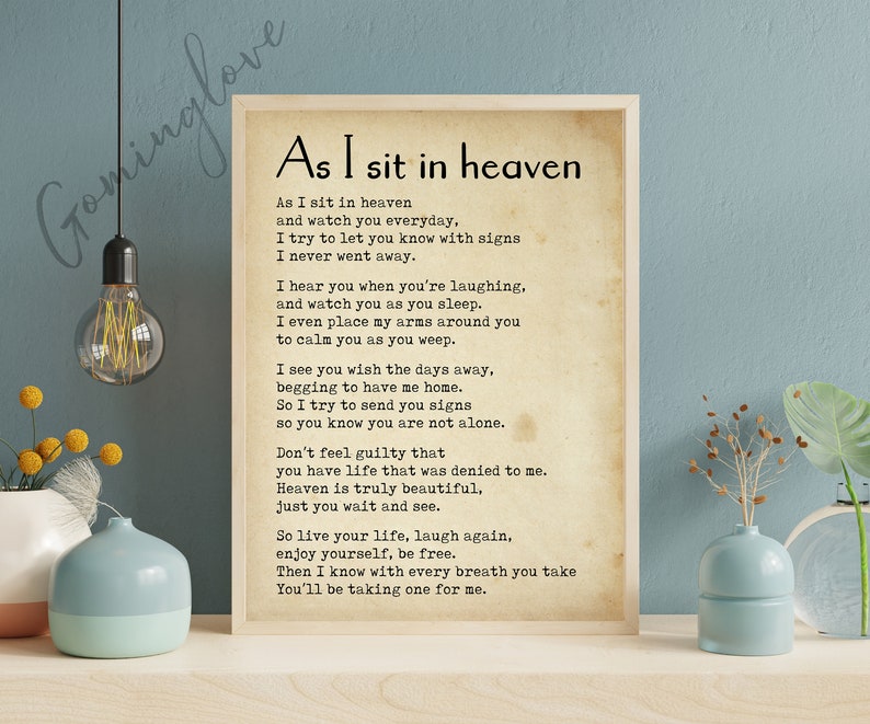 As I Sit in Heaven Printable Poem, in Loving Memory Wall Art, Words of