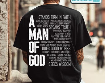 A Man of God PNG, Christian Men Tshirt Bible Verse Typography T-Shirt Design Faith Based Quote Retro Church Scripture Tee (Digital Download)