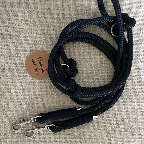 Tauleine dog leash approx. 2.35 m, 3-way adjustable dark blue 8 mm rope