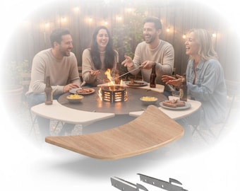 Premium all-around attachable table for grill barrels with Ø90cm steel plate - integrated bottle opener Plancha