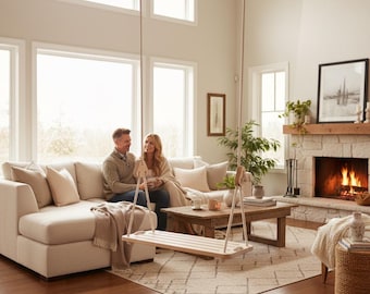 Altalena in legno con corda di cotone, seggiolino per bambini e adulti, 48x23x2cm, fino a 120kg, per giardino, terrazza, balcone, soggiorno