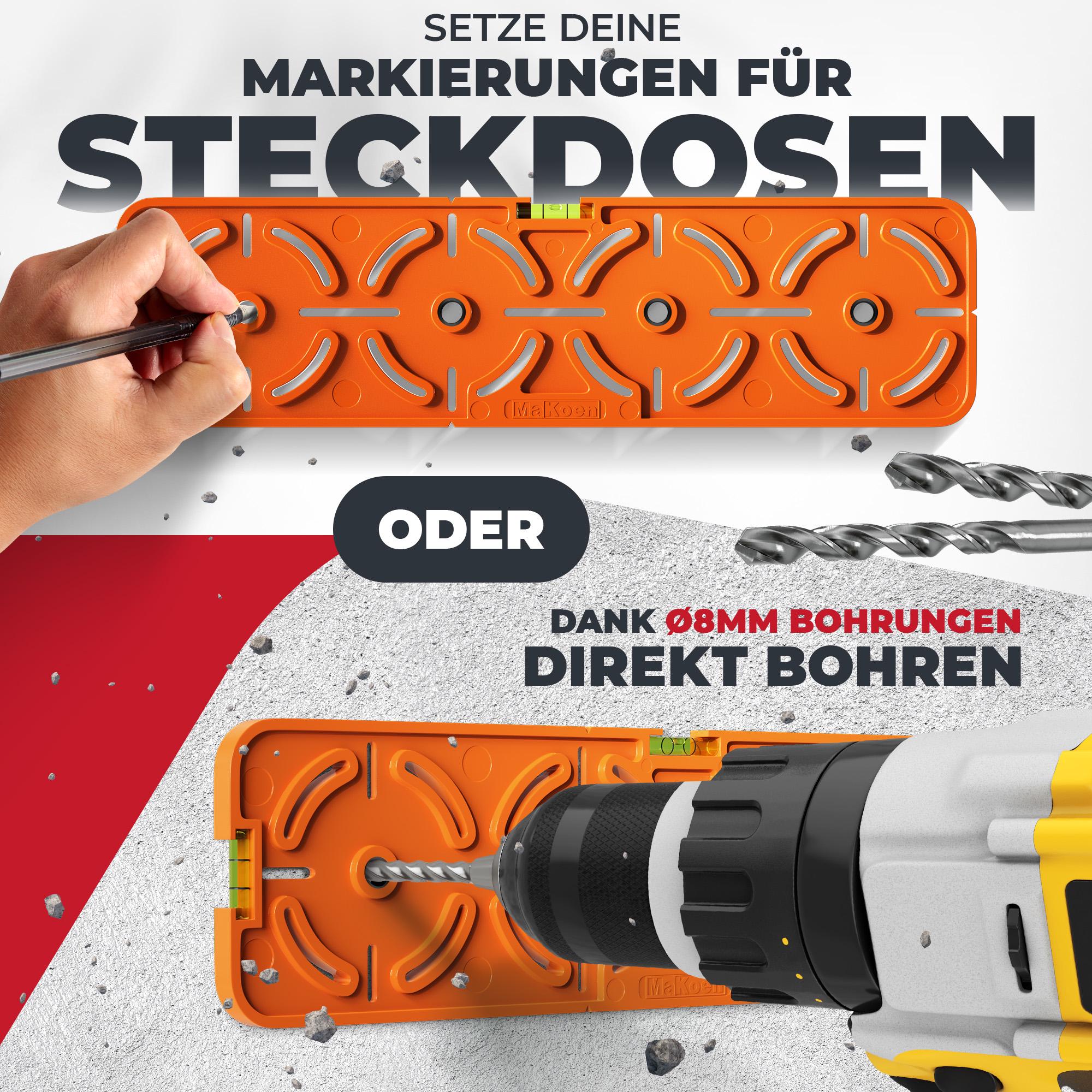 MaKoen Bohrschablone Für Steckdosen - 71mm Abstand, Mit Wasserwaage Für Perfekte Montage