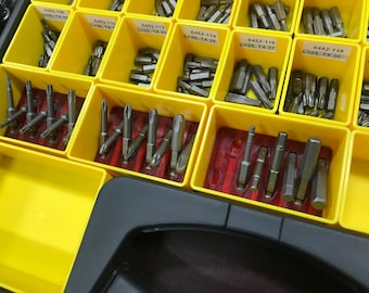 3D printed bit holder for 50 and 70 mm 1/4" bits, quarter inch bit holder suitable for Stanley sorting box