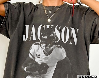 Camiseta vintage de Lamar Jackson, camiseta gráfica Comfort Color para el día del partido de fútbol americano.