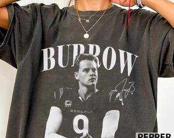 Camiseta vintage de Joe Burrow, camiseta gráfica de fútbol para el día del partido en color cómodo.
