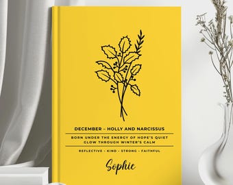 Personlig födelsedagsblommor för födelsemånad - Personlig anteckningsbok för 25-årsdag - Anteckningsbok för födelsedagspresent - Julklapp till henne