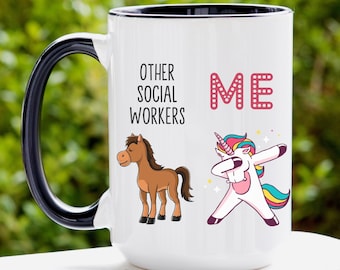 Regalo de trabajador social, taza de trabajador social, taza de unicornio divertido de trabajador social, taza de trabajador social, taza de café de trabajador social, mejor taza de trabajador social