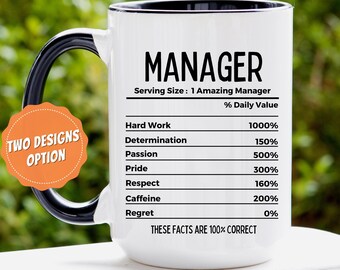 Manager Mug, Manager Gift, Manager Nutritional Facts Mug, Best Manager Gift, Manager Graduation, Funny Manager Coffee Mug