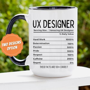 UX Designer Mug, Nutritional Facts,UX Designer Funny Gifts, Funny Coffee Mugs for UX Designers