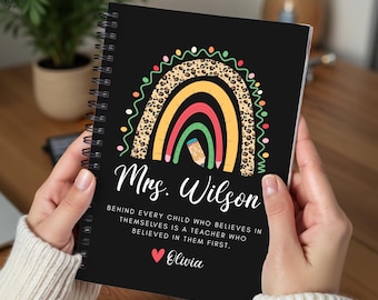 Personalized Teacher Journal Appreciation Gift for End of Year School, Custom Journal with Name, Teacher Rainbow Journal, Teacher Gift