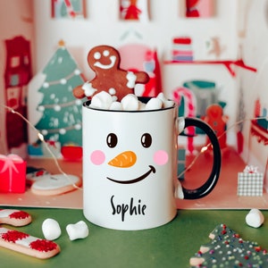 Kids Hot Cocoa Mug, Kids Christmas Mug, Kids Hot Chocolate Mug, Snowman Christmas Mug, Kids Christmas Party Favors, Cute Snowman Faces mug
