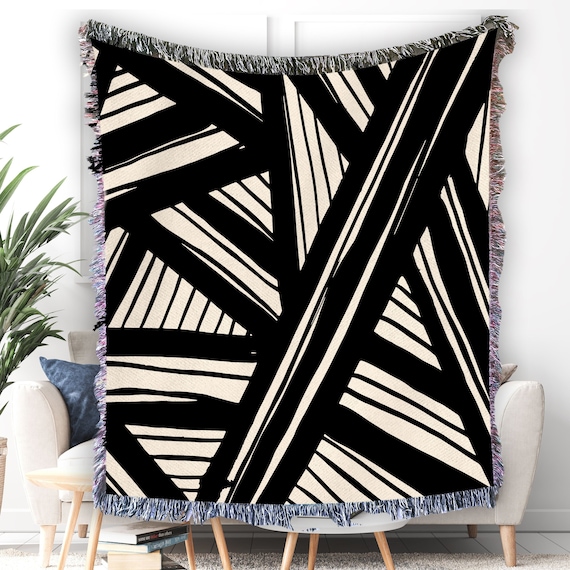ABSTRACT BLACK and White Woven Blanket Bed Cover Blanket Etsy
