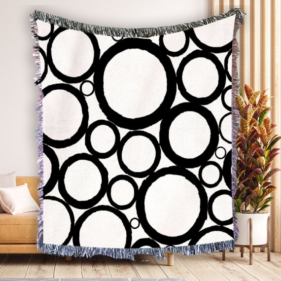 CIRCLE BLACK and White Woven Blanket Bed Cover Blanket Etsy