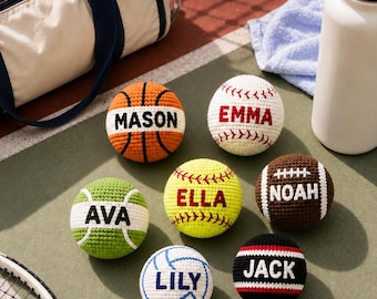 Personalized Sports Crochet Footbag, Custom Name Hacky Sack Style Ball, Handmade Outdoor Basketball Baseball Football Gift
