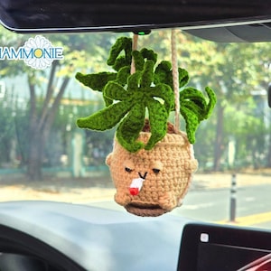 Crochet Weed Plant Pot Car Hanging, Crochet Canabis Plant Hanging, Car Accessories, Handmade Marijuana Plant, Cute Car Decor, 420 Gift Style
