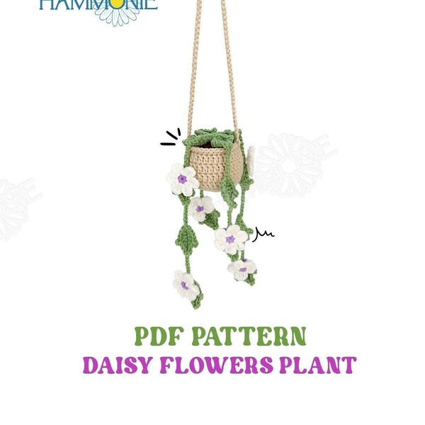 CROCHET PATTERN Daisy Flowers Hanging Plant, Crochet Hanging Plant Tutorials, Crochet Car Accessories, Pdf Plant Hanging Pattern