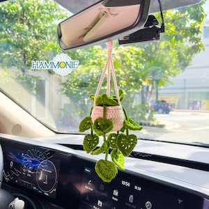 Crochet Monstera Plant Hanging, Cute Car Mirror Hanging, Car Accessories For Women, Succulent Plant Car Decor, Plant Lover Gift, Mom Gift