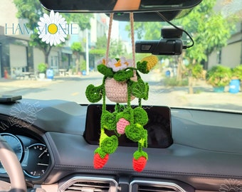 Crochet Strawberry Car Hanger: Eco Plant Lover Gift
