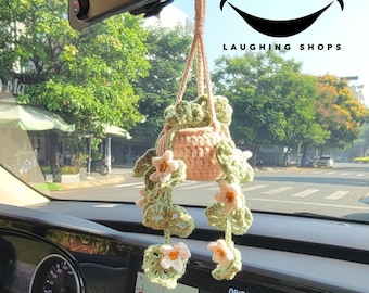Crochet Daisy Plant, Crochet Plant Car Hanging, Car Plant Decor, Car Accessories for Women, Crochet Succulent Plant, Plant Lover Gift
