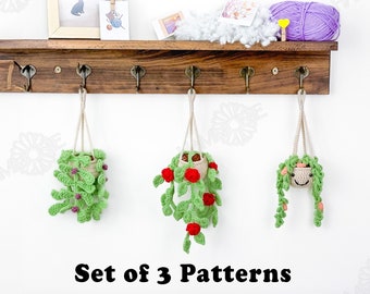 3 en 1 MOTIF AU CROCHET Décoration suspendue de plante en pot de fleurs, motif au crochet d'accessoires de voiture, motif de crochet PDF facile pour les débutants