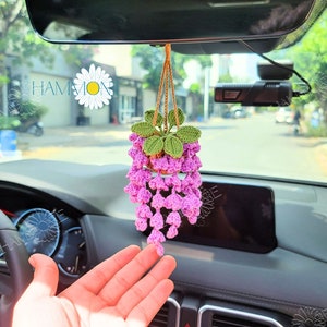 Crochet Flower Pot Car Hanging Decor, Crochet Plant Car Mirror Hanging, Car Accessories, Plant Lover Gift, Bridesmaid Gift