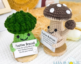 Handmade Crochet Broccoli Mushroom Decor: Positive Desk Pal, Emotional Support Gift