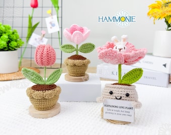 Acheter Fleur crochetée Produit fini Tissé Tulipe Marguerite Bouquet de fleurs en pot Fil Crochet Matériau Sac Décoration Fleur