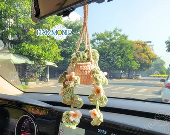 Crochet Daisy Plant Car Hanging, Car Diffuser Hanging, Car Accessories for Women, Crochet Succulent Plant, Plant Lover Gift, Cute Car Decor