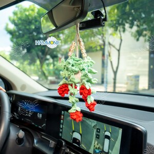 Crochet Plant Car Hanging, Crochet Flowers Plant Pot Car Decor, Car Accessories For Women, Rear View Mirror Hanging Plant, Plant Lover Gift