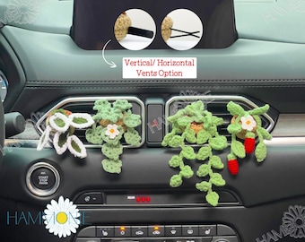Crochet Plant Car Vent Clip, Crochet Daisy & Monstera Pot for Car Air Freshener Decor, Car Accessories for Women, Crochet Strawberry Plant