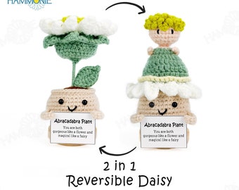 2 In 1 Reversible Crochet Daisy Flower Pot/ Women Floral, Knitted Flower Potted Plant with Custom Tag, Plant Gift for Mom/Grandma/Graduation