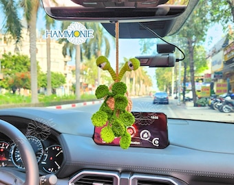 Cestino per lumache all'uncinetto, foglia di moneta, pianta di Peperomia, specchio per auto, supporto per compresse di profumo/olio essenziale succulento all'uncinetto, borsa per appendere l'auto