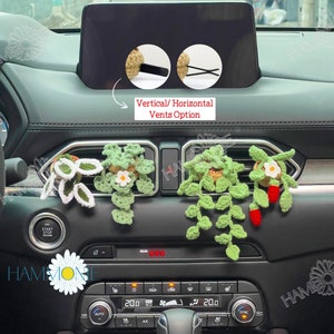 Gehaakte plant auto ventilatie clip, gehaakte Daisy & Monstera pot voor auto luchtverfrisser decor, auto-accessoires voor vrouwen, gehaakte aardbei plant