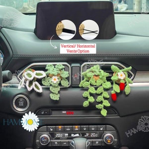 Crochet Plant Car Vent Clip, Crochet Daisy & Monstera Pot for Car Air Freshener Decor, Car Accessories for Women, Crochet Strawberry Plant image 1