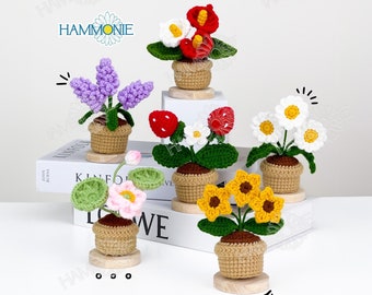 Handmade Knitting Flowers Crochet - Blooms in a Pot: Lotus/Strawberry/Sunflower/Lavender/Daisy, Plant Gift for Mom/Her/Graduation/Christmas