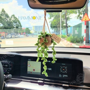 Personalized Plant Car Hanging, Crochet Plant Car Accessories, Custom Name with Crochet Plant Car Decor