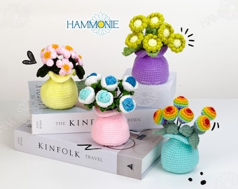 Handmade Crochet Flowers Vase, Knitted Bouquet Flower Desk Decor, Crochet Floral Arrangement/Encouragement Gift for Her/Friends/Mom/CoWorker