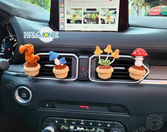 Crochet Mushroom Car Vent Clip, Crochet Car Air Freshener Decor, Car Accessories for Women, Plant Lover Gift, Car Oil Diffuser