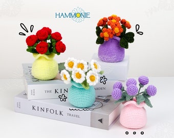 Handmade Crochet Tulip & Heart Flower Pot Home Table Decor with Custom Tag, Personalized Crochet Potted Plant,Knitted Plant Gift for Her/Mom